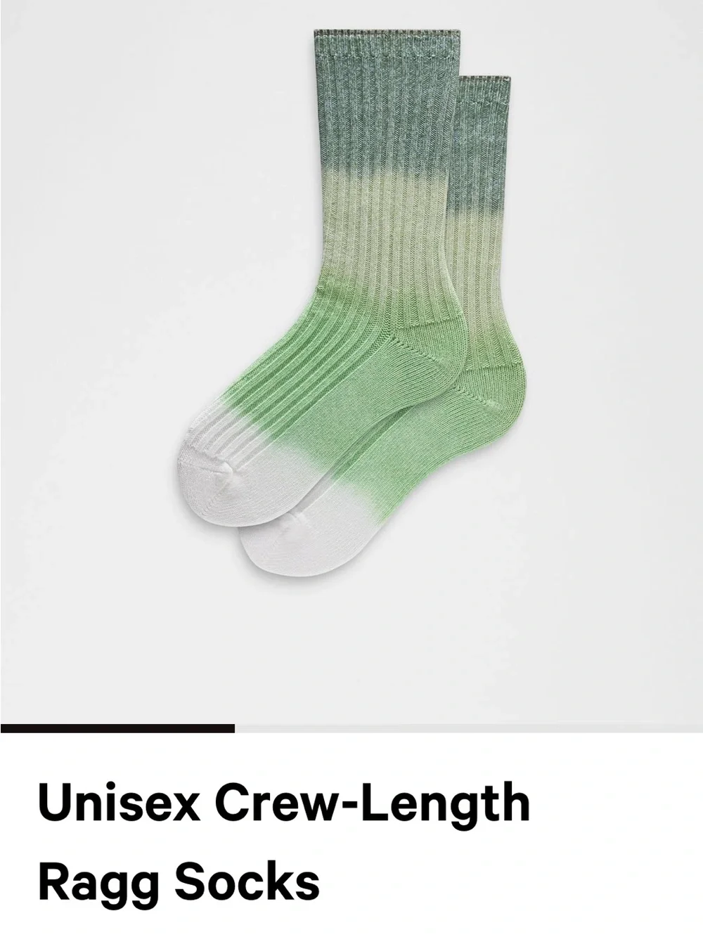 Lululemon Green and White Ribbed Ragg Crew Socks - NWT